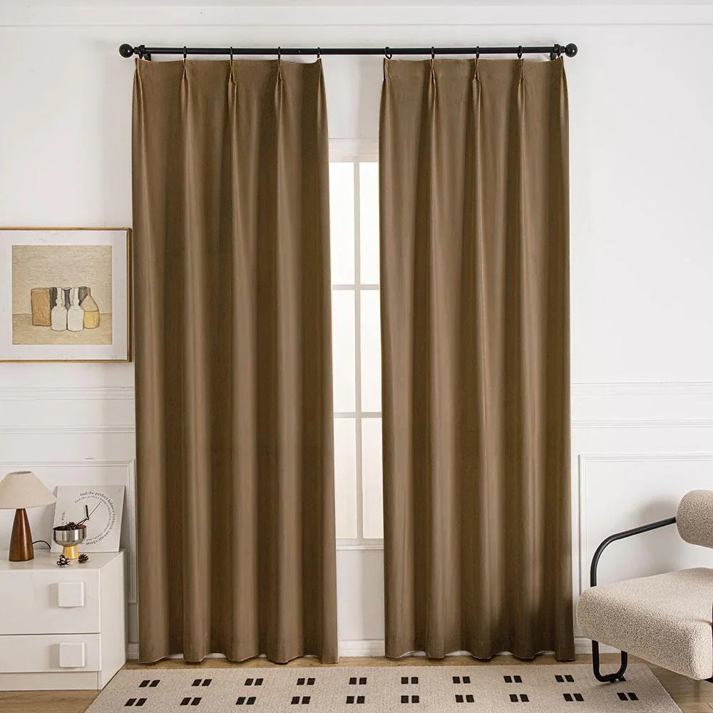 Draco Dragon Scale Velvet Room Darkening Pleat Custom Curtains Draco Coffee Brown-30