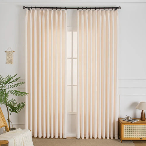 Elise Heavyweight Textured Faux Linen Pleat Custom Curtains Elise Pinky White-2
