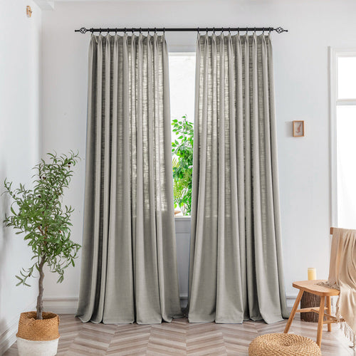 Bryn Slub Textured Faux Linen Pleat Custom Privacy Outdoor Curtains Bryn Gray-25