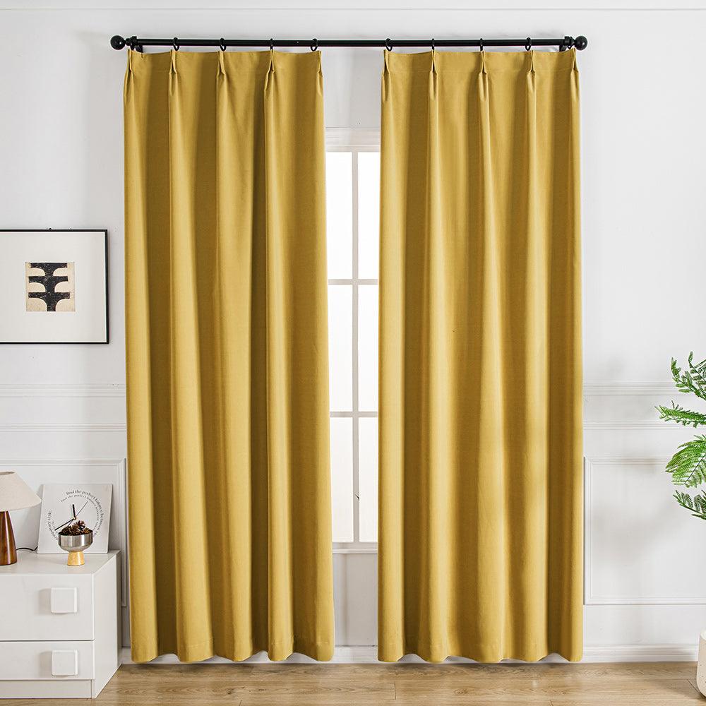 Nanov Oeko-Tex Blackout Velvet Pinch Pleat Custom Curtains Nanov Lemon Yellow-25