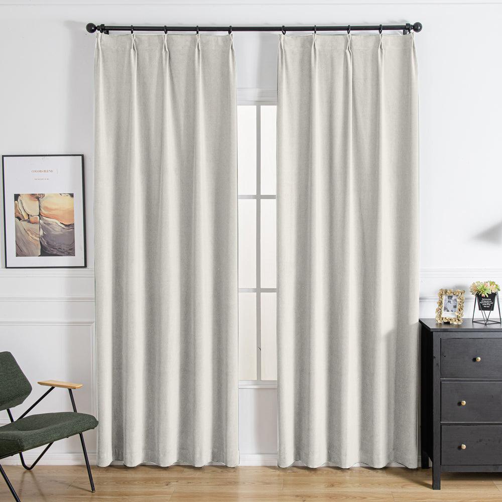 Velva Italian Cotton Velvet Room Darkening Pleat Custom Curtains Velva Light Gray-25