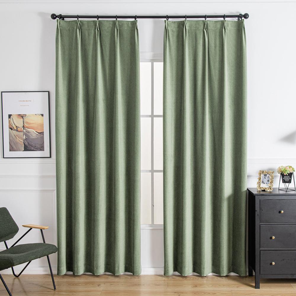 Velva Italian Cotton Velvet Room Darkening Pleat Custom Curtains Velva Light Moss-11