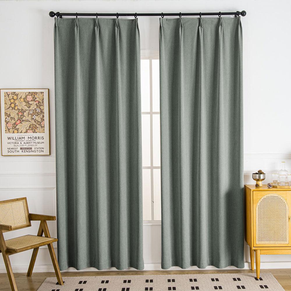 Shangri Cozy Heavy Weight Chenille Pleat Custom Curtains Shangri Linen Gray