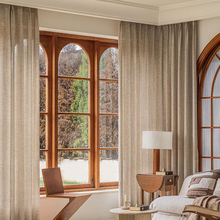 Mead Faux Linen Texture Custom Pleated Curtains for Living Room Mead