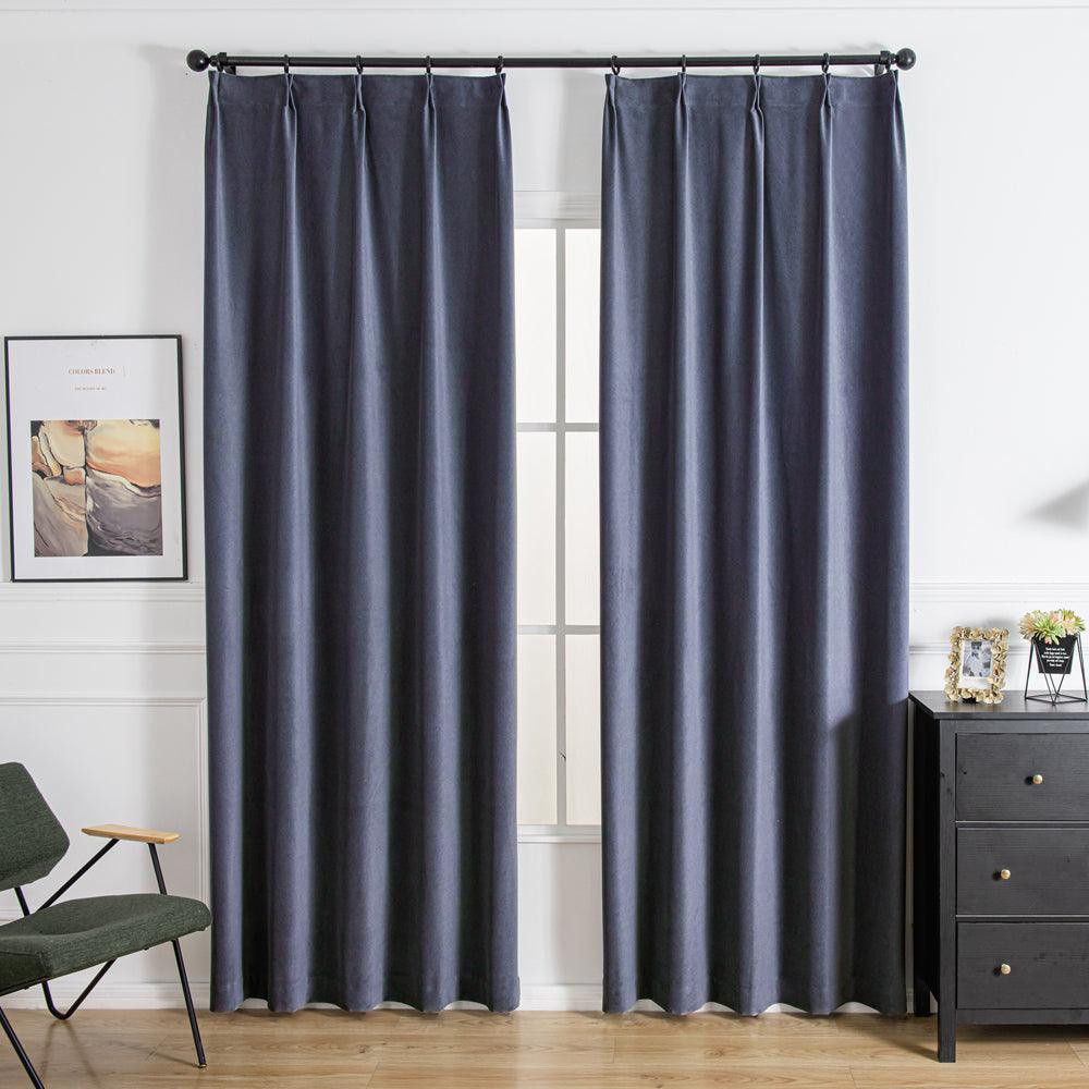 Velva Italian Cotton Velvet Room Darkening Pleat Custom Curtains Velva Navy Blue-8