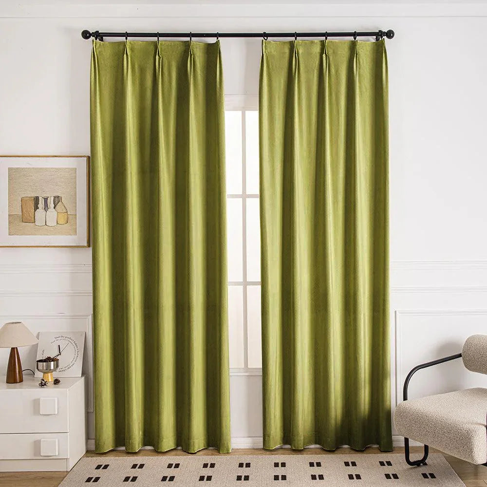 Draco Dragon Scale Velvet Room Darkening Pleat Custom Curtains Draco Olive-Green-35