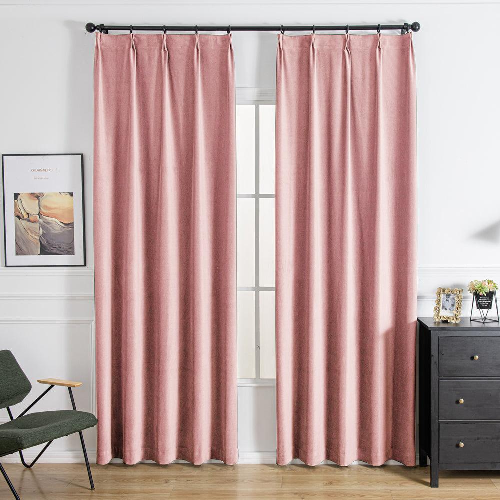 Velva Italian Cotton Velvet Room Darkening Pleat Custom Curtains Velva Pink-32
