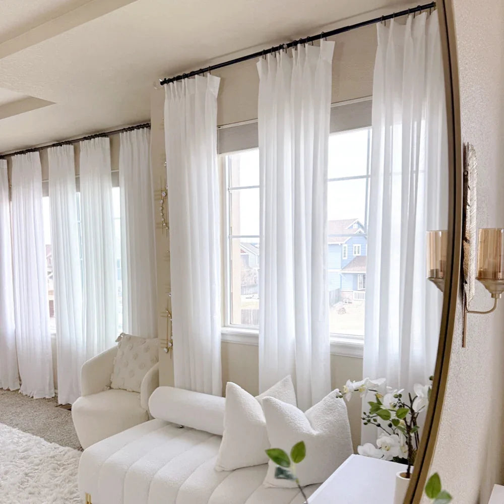 Pure White Voile Privacy Sheer Pinch Pleat Custom Curtains Pure