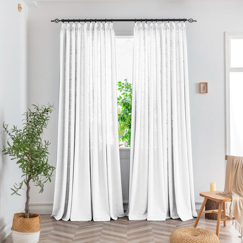 Bryn Slub Textured Faux Linen Pleat Custom Privacy Outdoor Curtains Bryn White-4