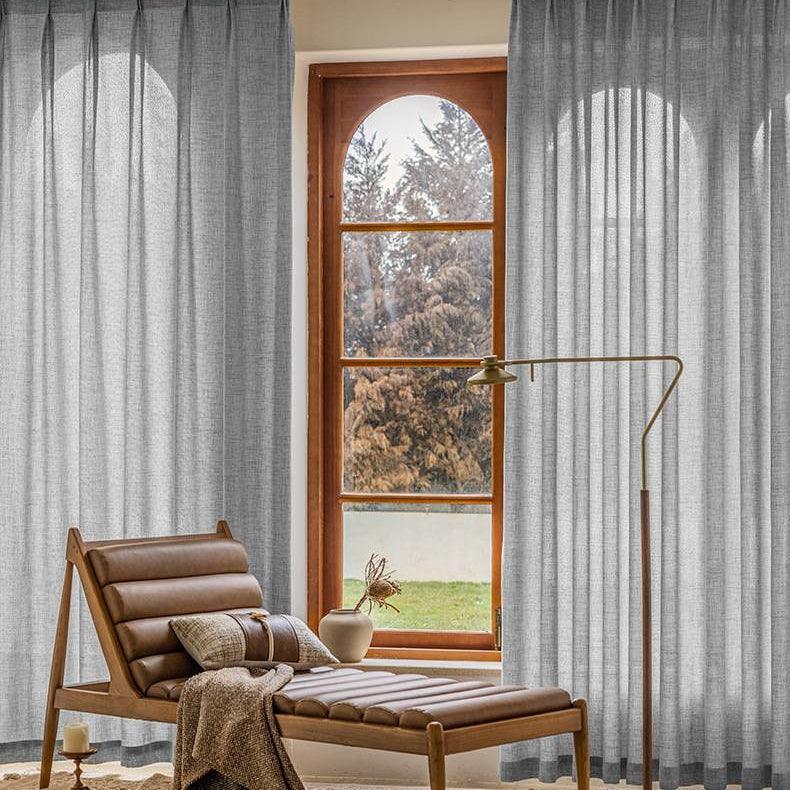 Mead Faux Linen Texture Custom Pleated Curtains for Living Room Mead Gray