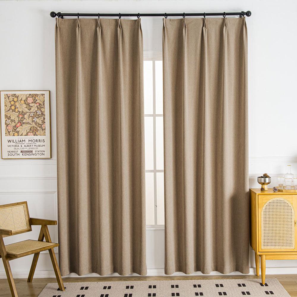 Shangri Cozy Heavy Weight Chenille Pleat Custom Curtains Shangri Light Coffee