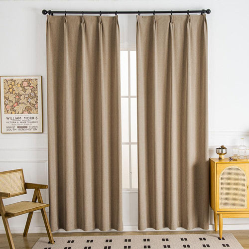 Shangri Cozy Heavy Weight Chenille Pleat Custom Curtains Shangri Light Coffee