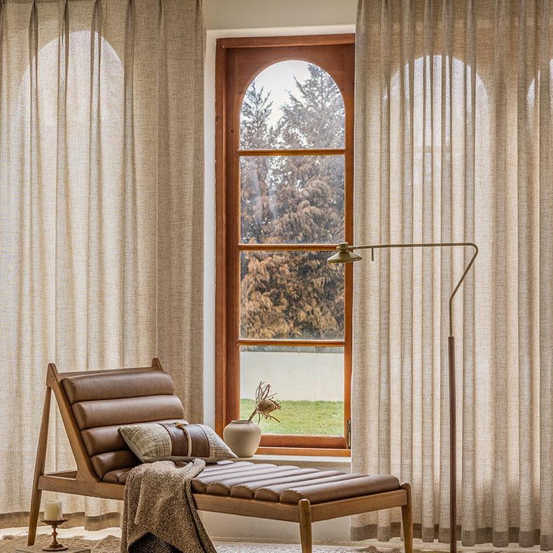 Mead Faux Linen Texture Grommet Soft Top Custom Curtains Mead Light Coffee