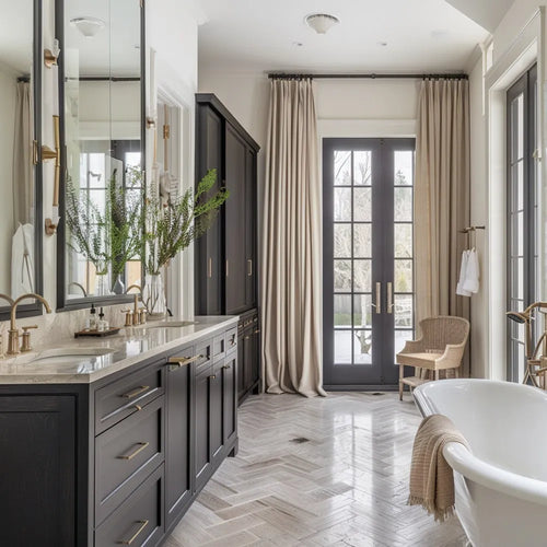 Tuscany Woven Faux Linen Bathroom Pleat Custom Curtains Tuscany