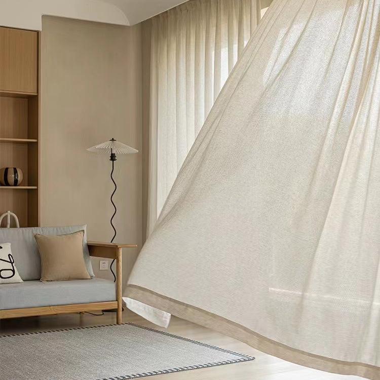 Seren Natural Small Plaid Linen Grommet Soft Top Custom Curtains Seren