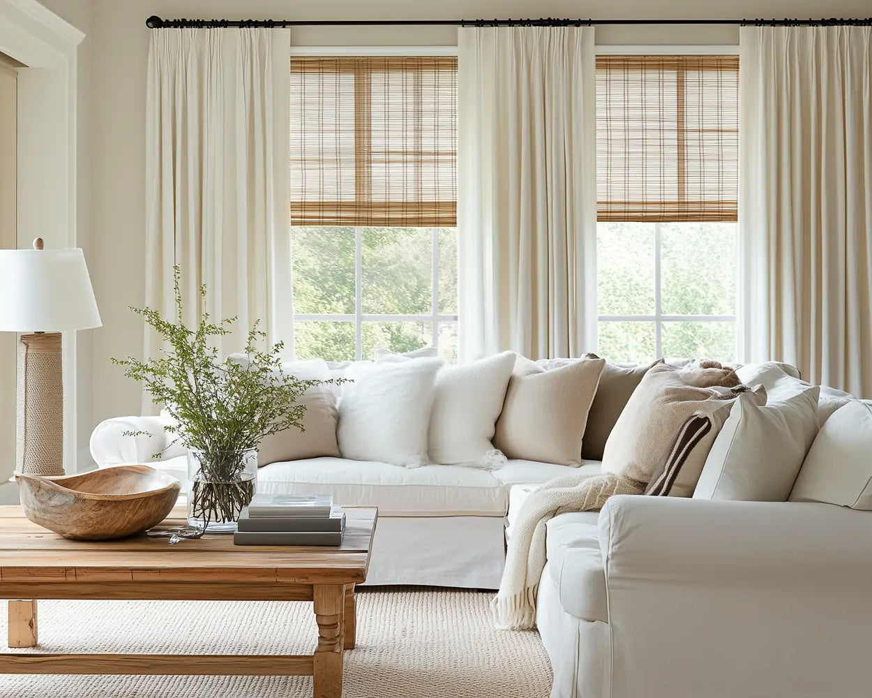 White linen custom curtains for living room