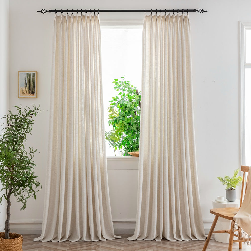 Nyla Cream Yellow Blended Cotton Pinch Pleat Custom Curtains Nyla