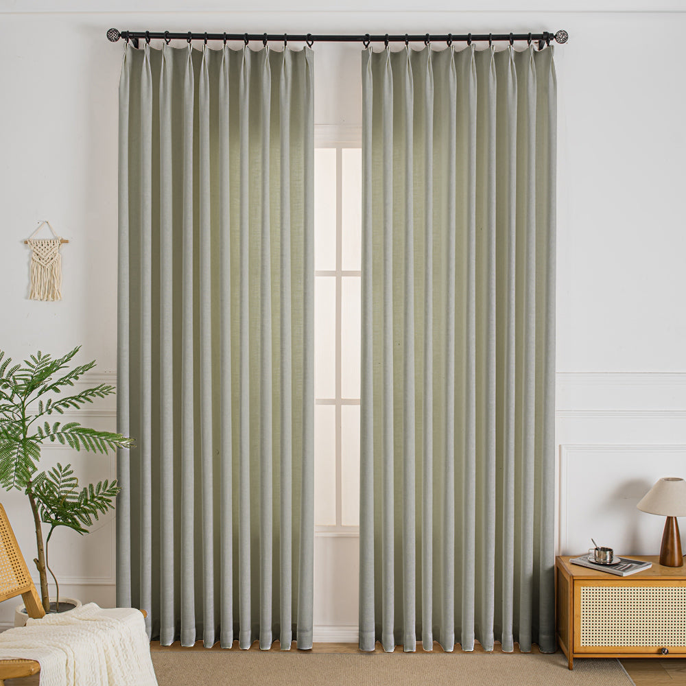 Khaki Gray-10 Elise Heavyweight Textured Faux Linen Custom Curtains