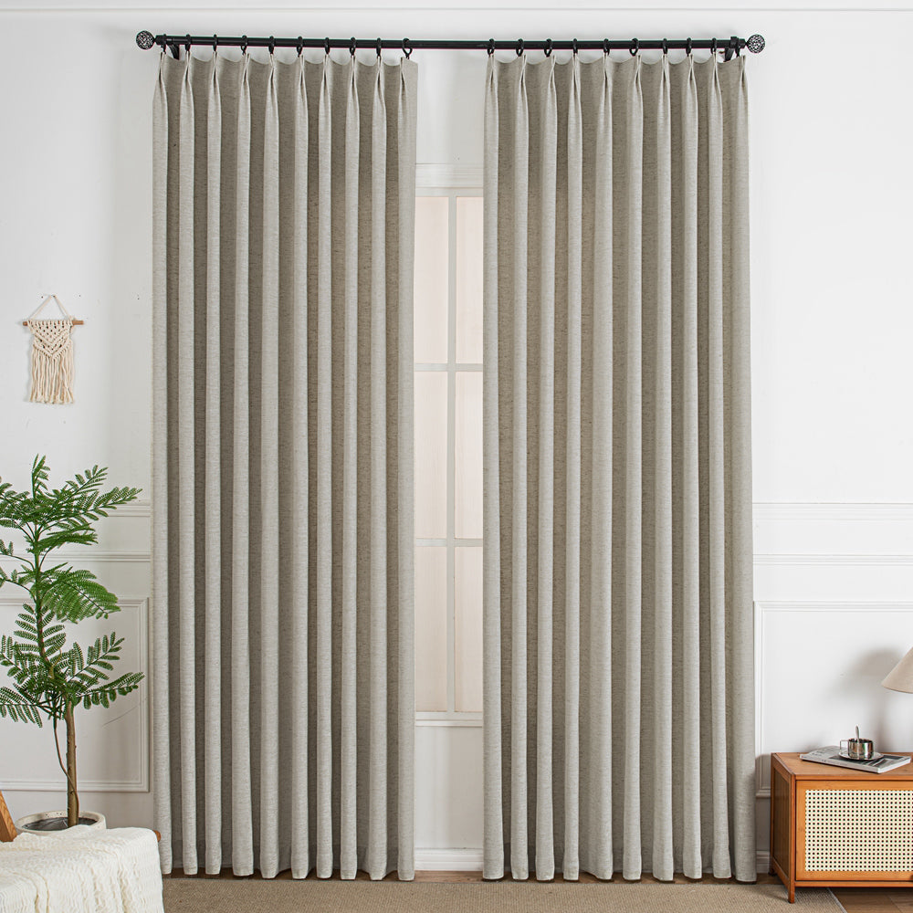 Khaki Gray-10 Thalia Textured Linen Custom Curtains
