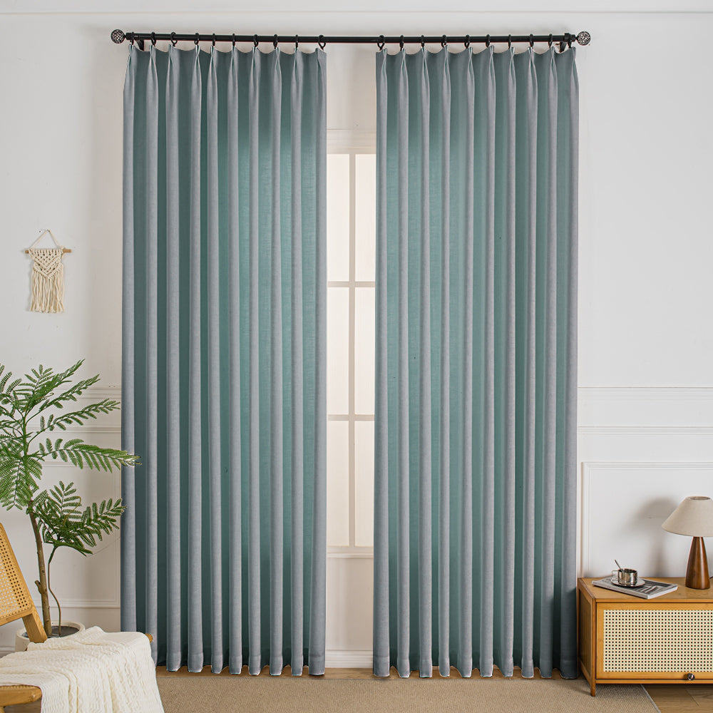 Blue Gray-11 Elise Heavyweight Textured Faux Linen Custom Curtains