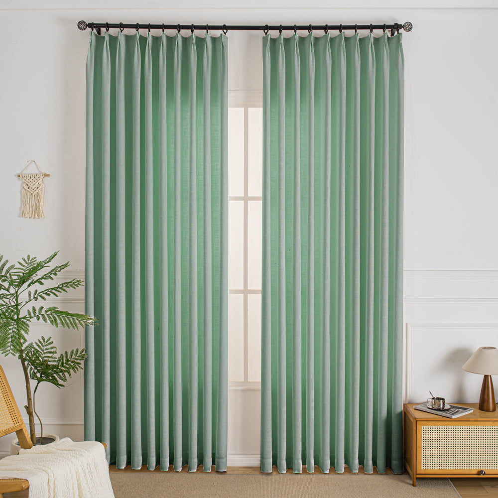 Green-13 Elise Heavyweight Textured Faux Linen Custom Curtains