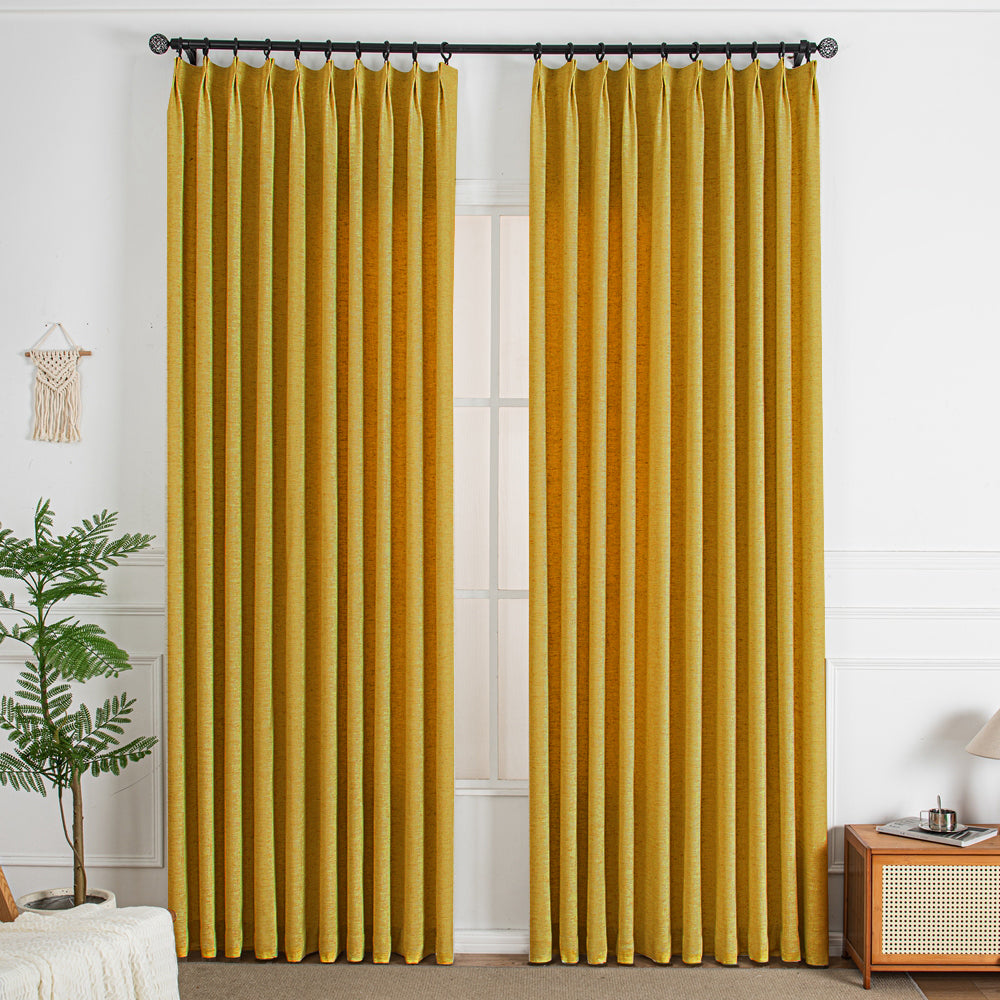 Golden Yellow-13 Thalia Textured Linen Custom Curtains
