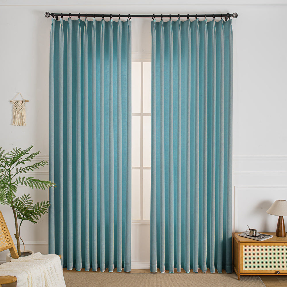 Peacock Blue-14 Elise Heavyweight Textured Faux Linen Custom Curtains