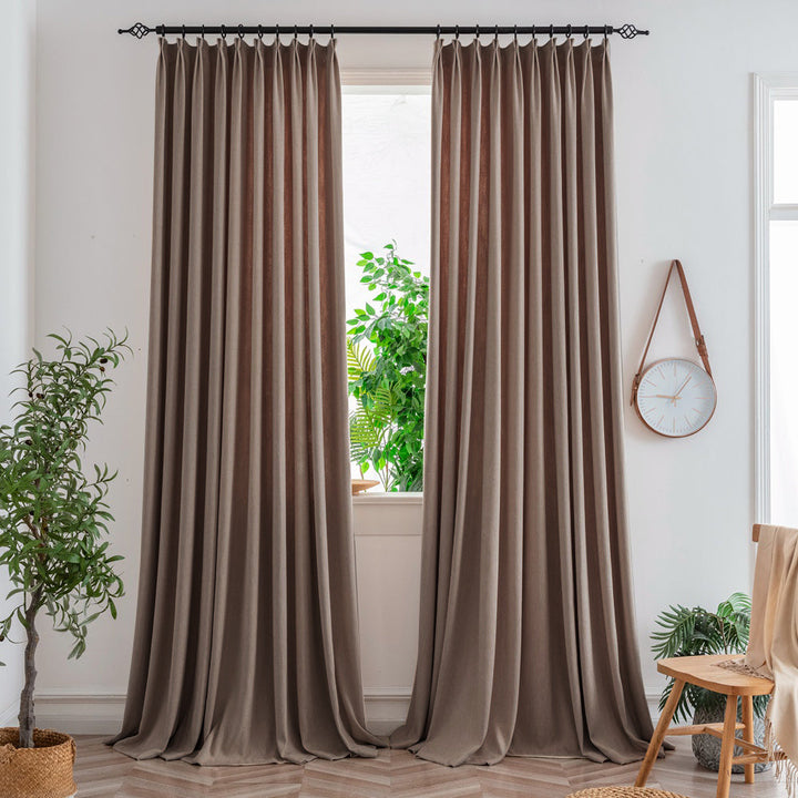 Coffee Brown165-27 Aura Heavyweight Fantasy Cotton Custom Curtains For Living Room And Bedroom