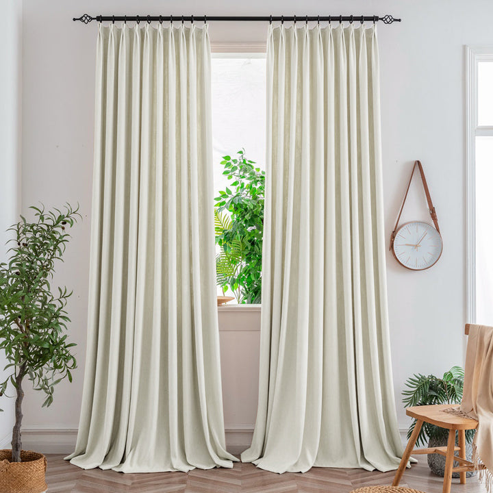 Beige White165-2 Aura Heavyweight Fantasy Cotton Custom Curtains For Living Room And Bedroom
