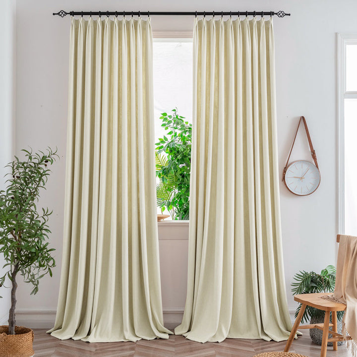 Sand Beige165 -3 Aura Heavyweight Fantasy Cotton Custom Curtains For Living Room And Bedroom