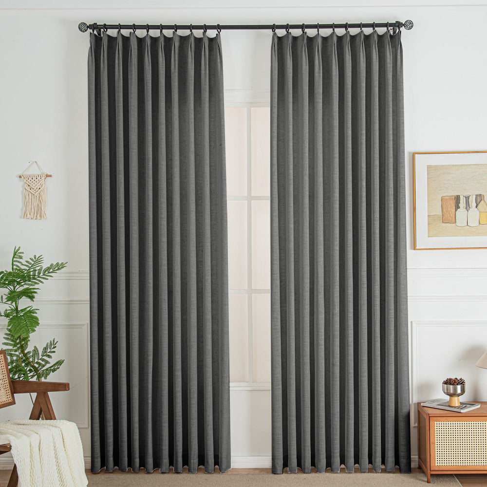 Carbon Grey 850-16 Lorna French Linen Custom Pleated Curtains Panel