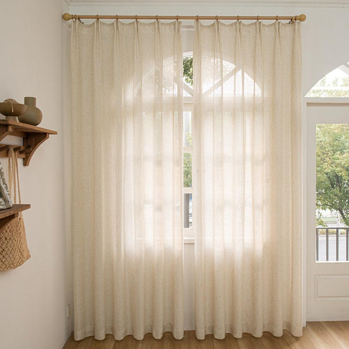 Seren Natural Small Plaid Linen Drape Curtains - ixacurtains