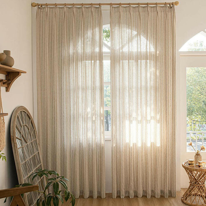 Eco-Lin Grid Harmony Linen Curtains - ixacurtains