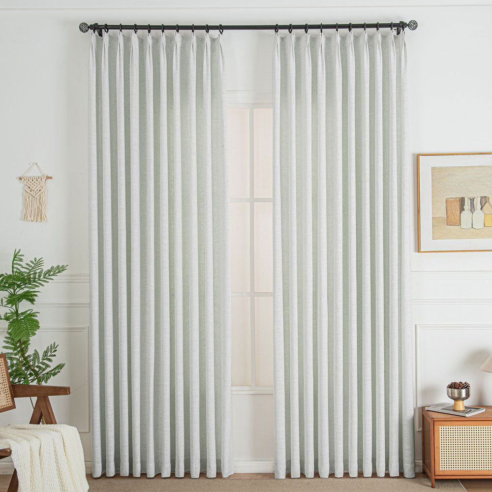 Beige White 850-1 Lorna French Linen Custom Pleated Curtains Panel