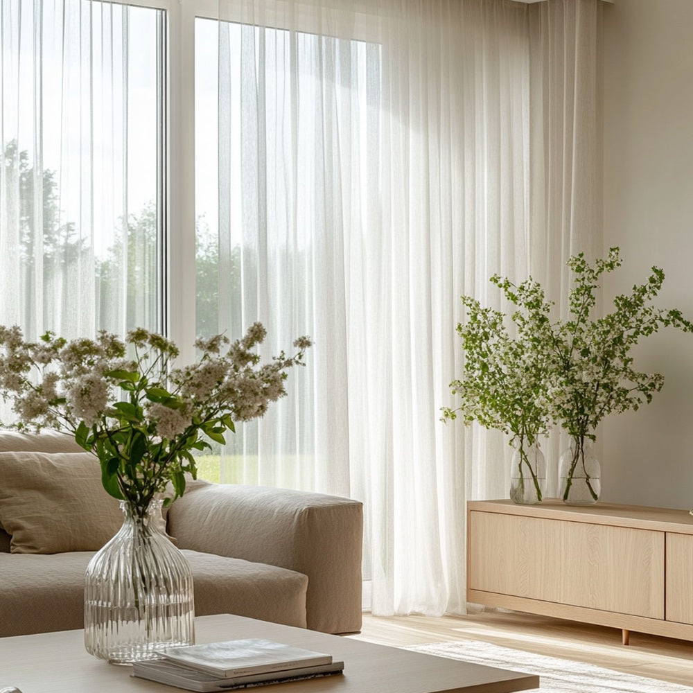 Vent White Light-Filtering Pleat Sheer Curtain