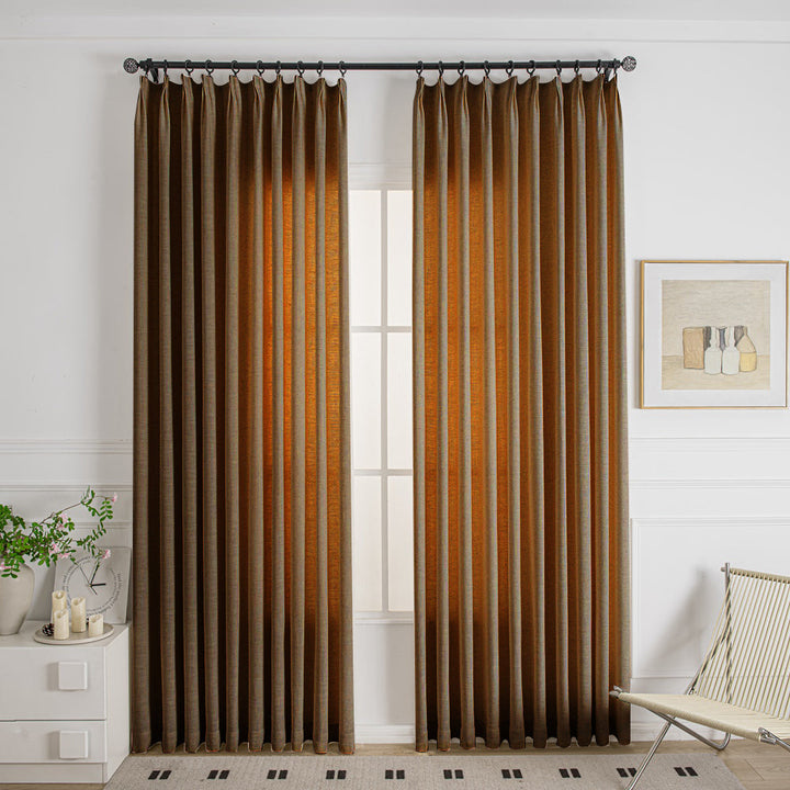 Coffee Brown-21 Cozy Heavyweight Linen Woven Custom Curtains