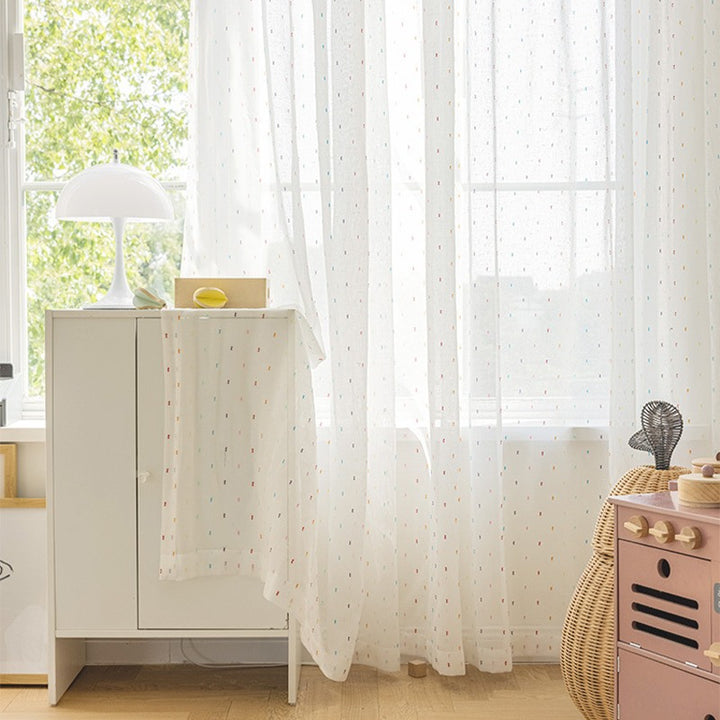 Embroidered Rainbow Candy Bean Cotton and Linen Sheer Curtains - ixacurtains