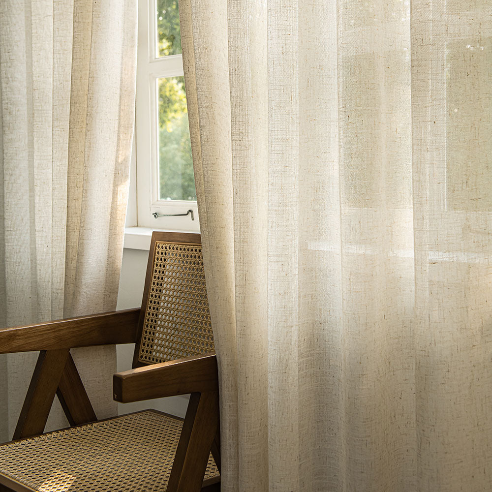 Herb-Lin Beige Linen Sheer Privacy Custom Curtains