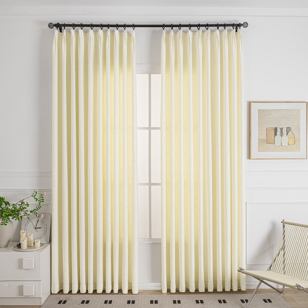 Pale Yellow-2 Cozy Heavyweight Linen Woven Bathroom Custom Curtains