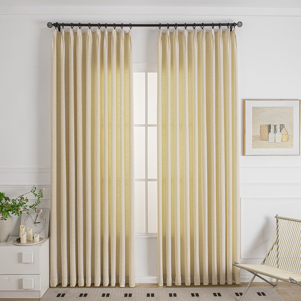 Straw Yellow-33 Cozy Heavyweight Linen Woven Bathroom Custom Curtains