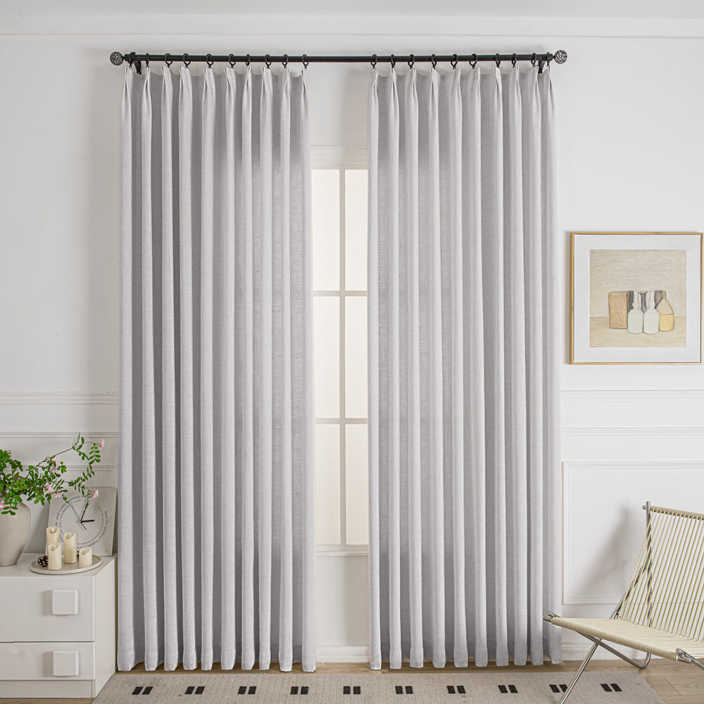 Gray White-36 Cozy Heavyweight Linen Woven Bathroom Custom Curtains