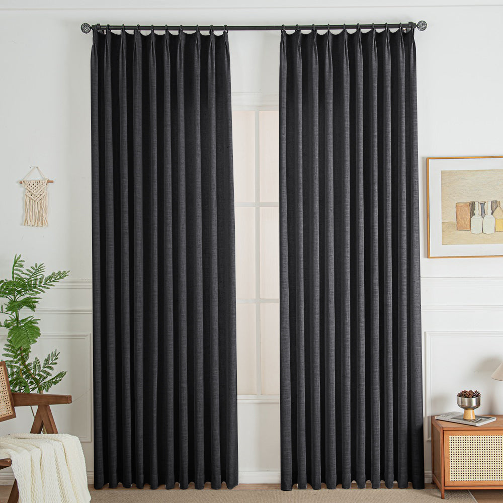 Black 850-37 Lorna French Linen Custom Pleated Curtains Panel