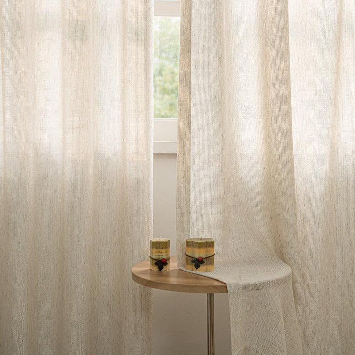 Seren Natural Small Plaid Linen Custom Curtains