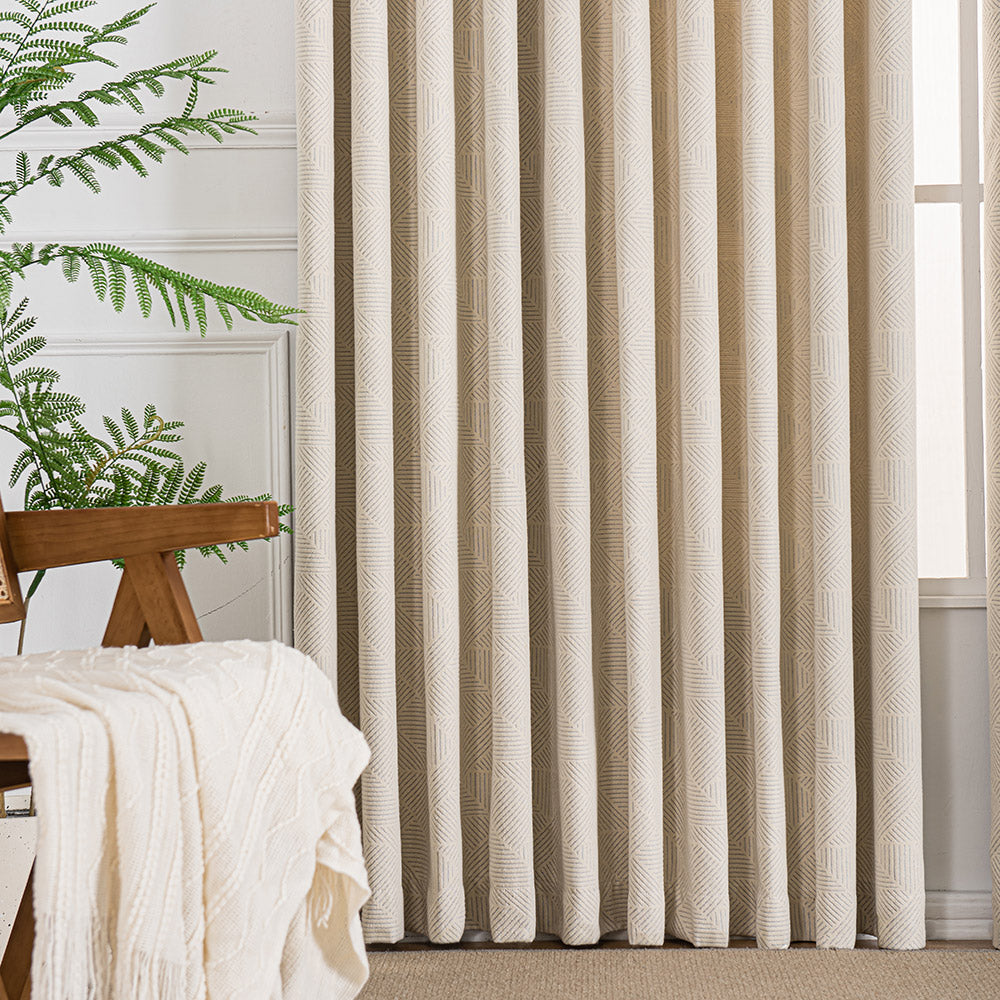 Boney Patterned Geometric Heavyweight Cashmere Feel Pleated Curtains Boney