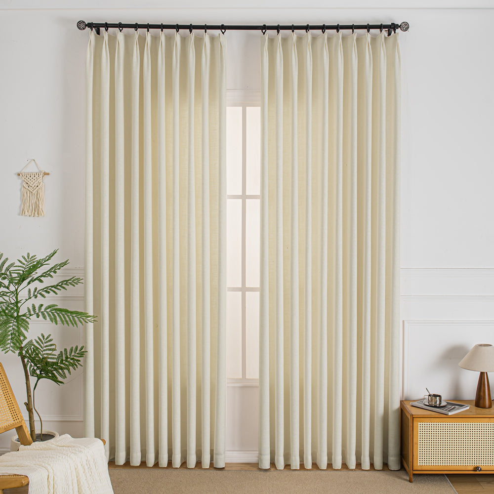 Beige White-3 Elise Heavyweight Textured Faux Linen Custom Curtains