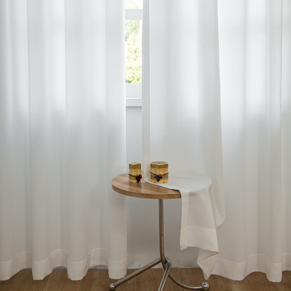 White Airy Elegant White Faux Linen Custom Curtains For Bathroom