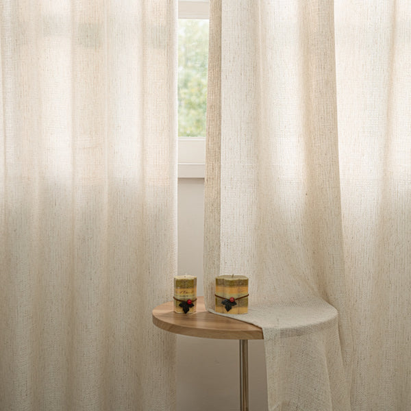 Seren Natural Small Plaid Linen Grommet Soft Top Custom Curtains