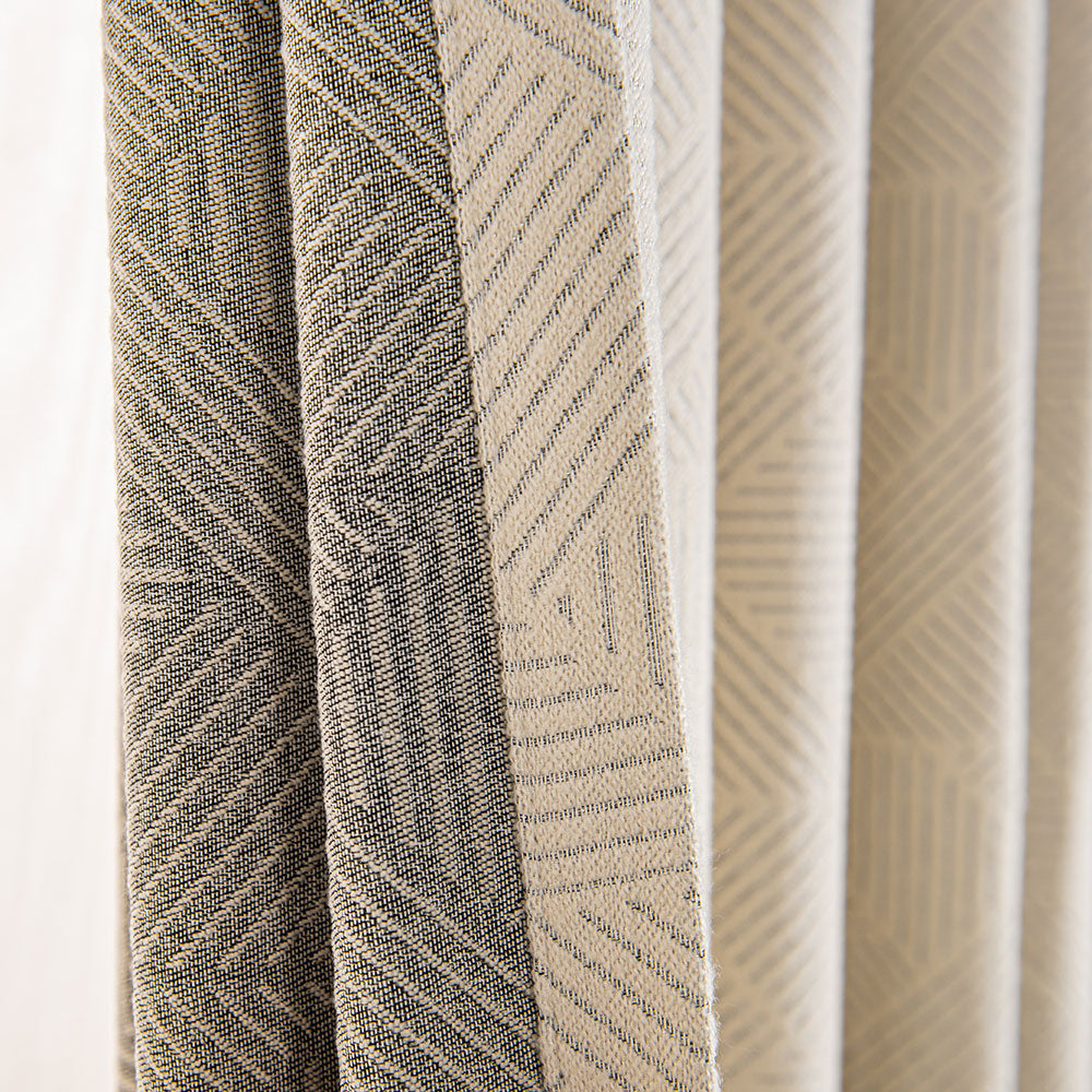 Boney Patterned Geometric Heavyweight Cashmere Feel Pleated Curtains Boney