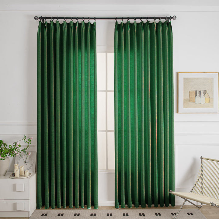 Green-53 Cozy Heavyweight Linen Woven Custom Curtains