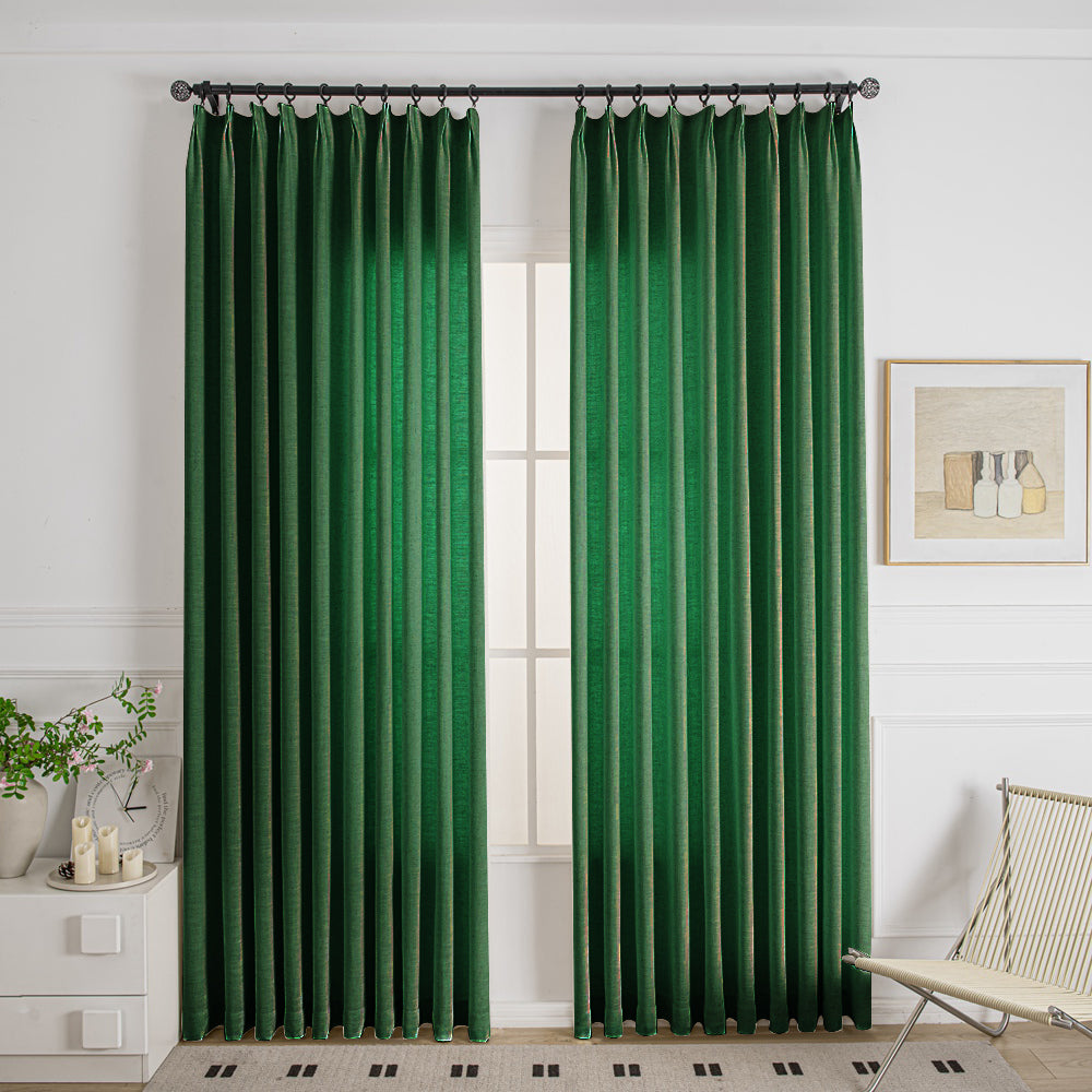 Green-53 Cozy Heavyweight Linen Woven Bathroom Custom Curtains